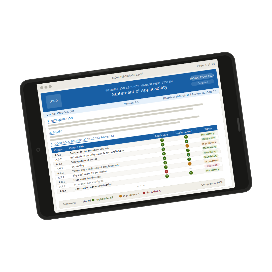 New Product - ISO 27001:2022 Statement of Applicability