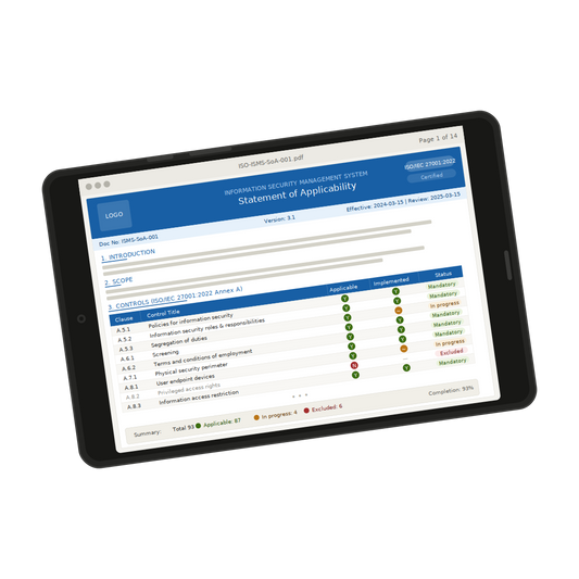 New Product - ISO 27001:2022 Statement of Applicability